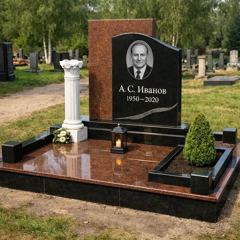 Монумент из черного и коричневого гранита монумент из гранита на могилу дымовский и габбро