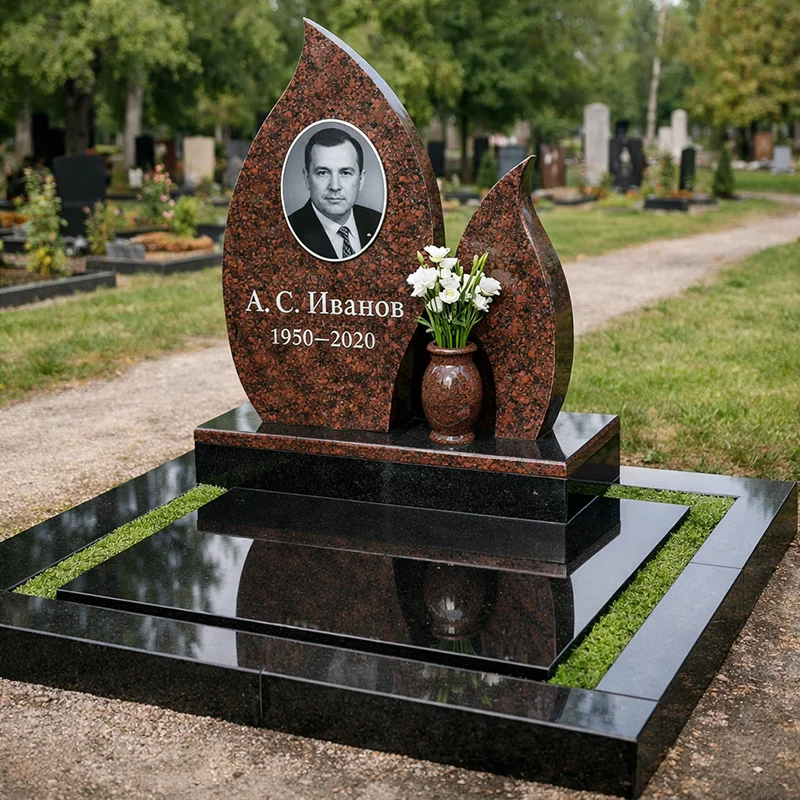Комплекс на кладбище из дымовского гранита и габбро Гранитный комплекс из дымовского и габбро заказать изготовление